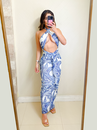 Italian maxi dress blue combo